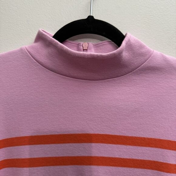 Talbots Knit Top Womens Medium Pink/Orange Stripe Mock Neck Pullover Zip Back - Picture 3 of 7